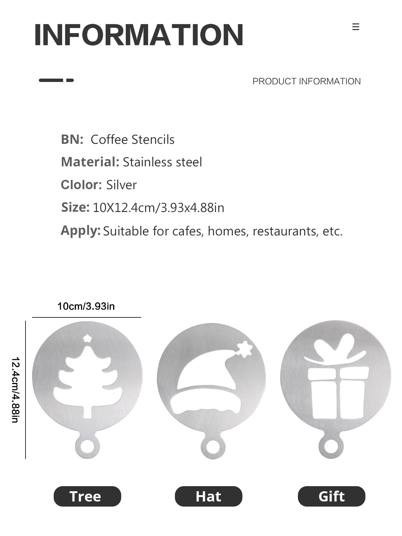 Christmas style Stainless Steel Coffee Decorating Stencils Metal Foam Latte Art Templates, Reusable Barista Cappuccino Templates