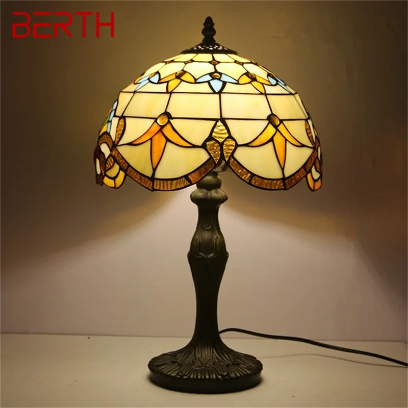 BERTH Tiffany Table Lamp Modern For Bedroom Creative Flower Figure LED Light Home Decoration