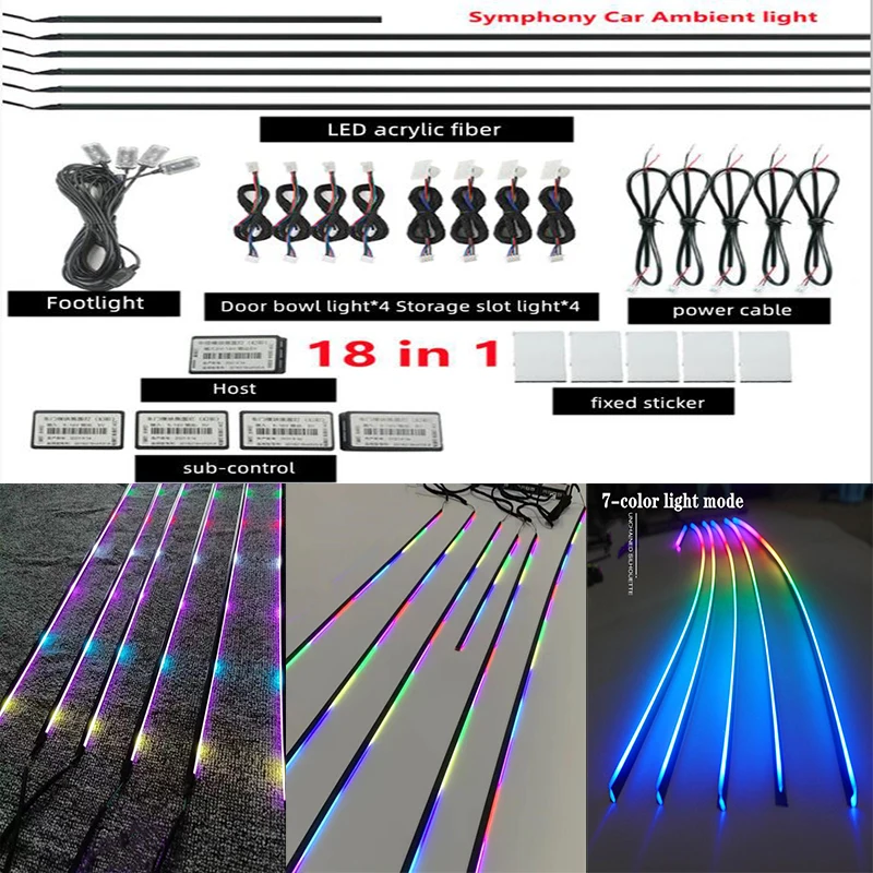 18 in 1 Symphony car Ambient lights RGB car interior Acrylic light guide fiber optic Universal Car decoration atmosphere lights