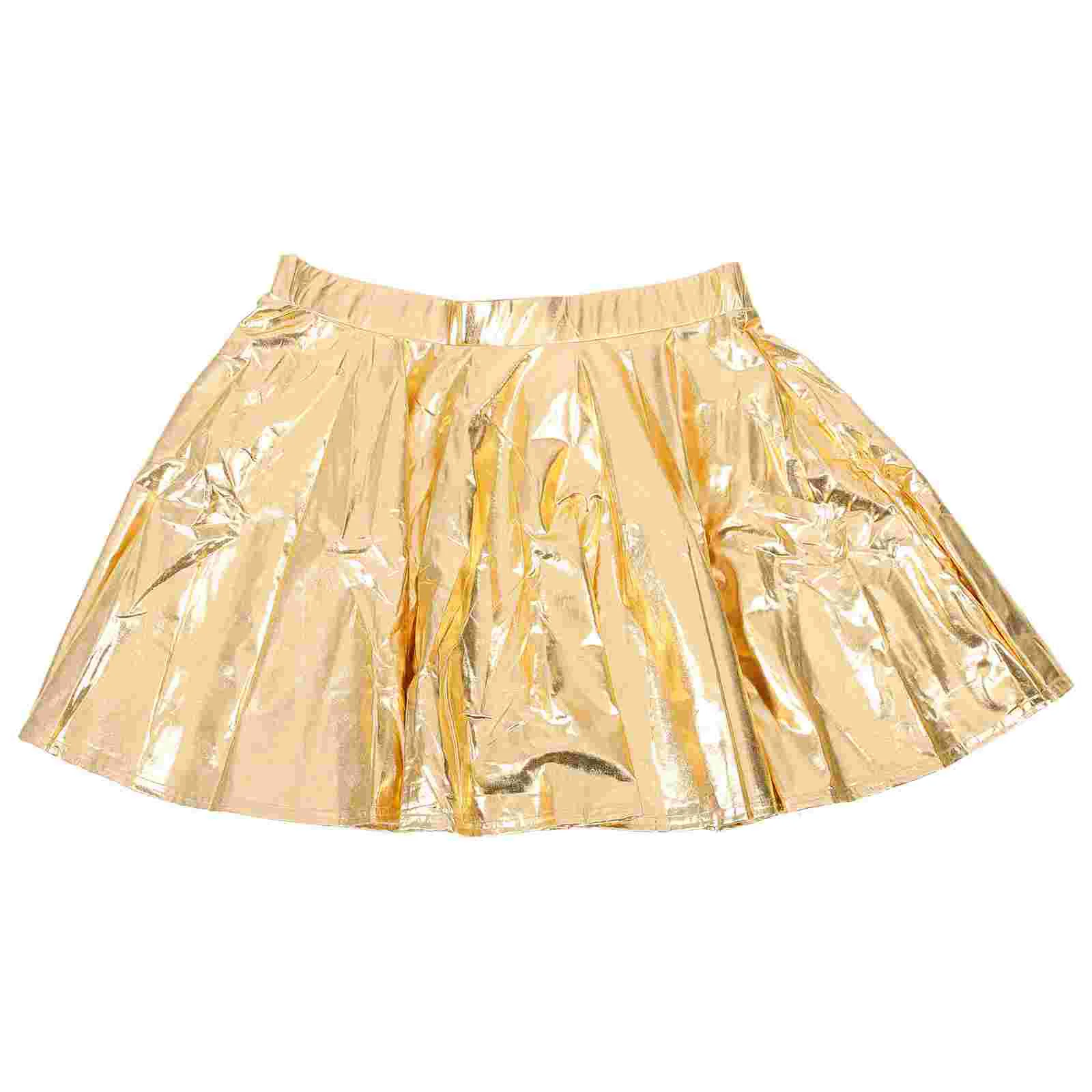 Shiny Flared Skirt Pleated Dancing Cheerleader Golden Composite Fabric