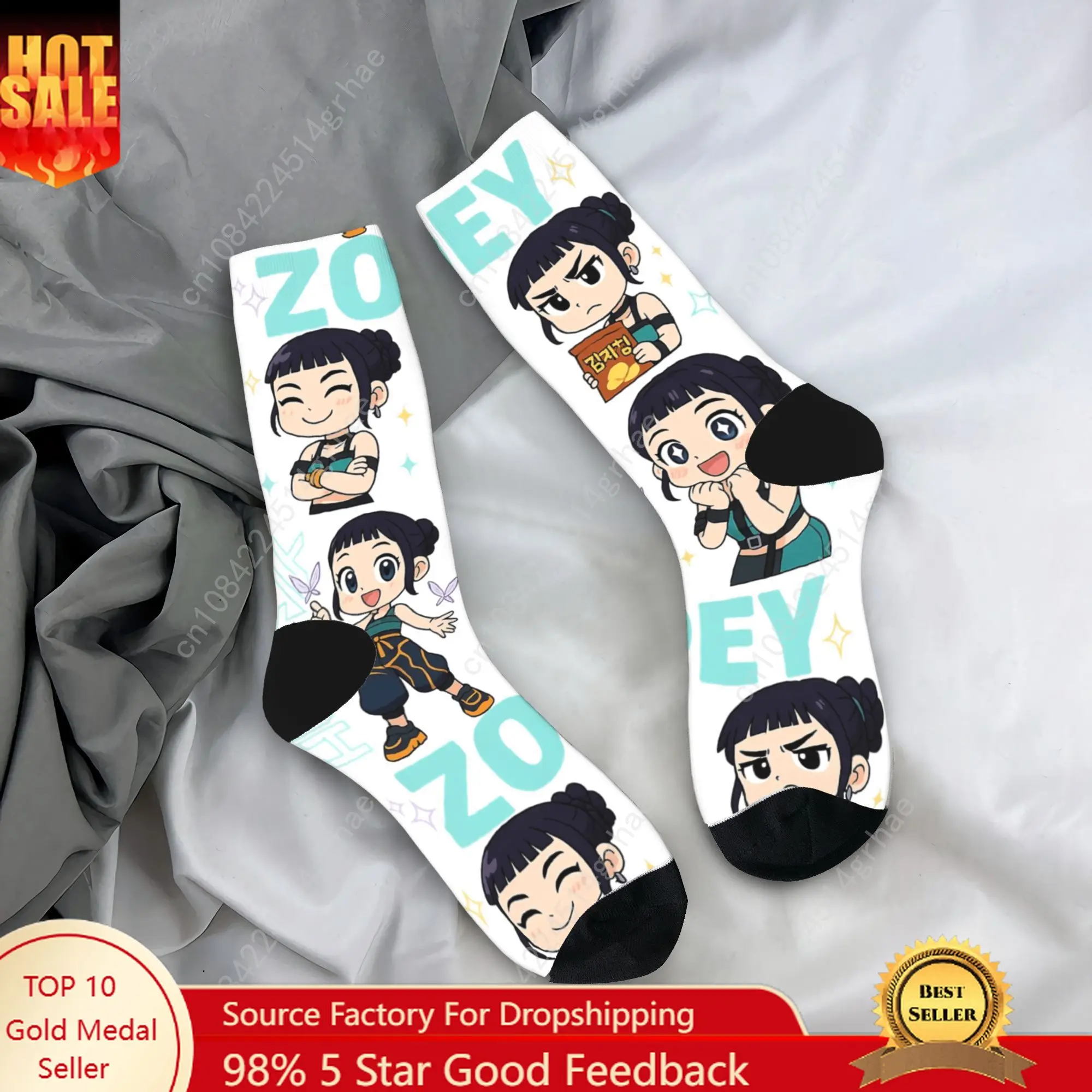 

Kpop Demon Hunters Zoey Huntrix Girls Socks Graphic Stockings Non Slip Couple Socks Soft Breathable Spring Gothic Running Socks