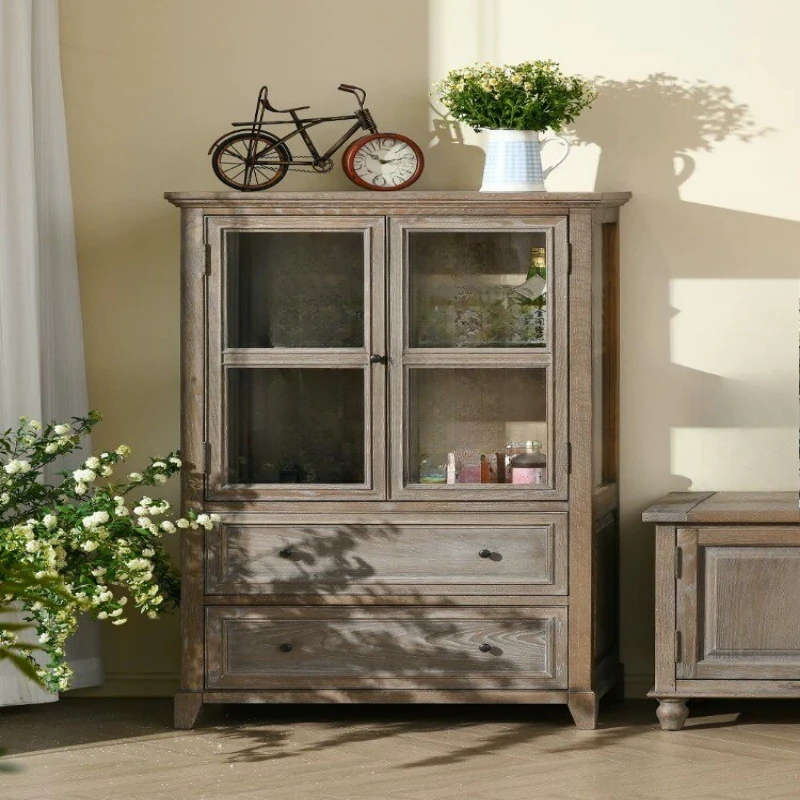 Natural style solid wood sideboard, living room half-height storage cabinet, bookcase