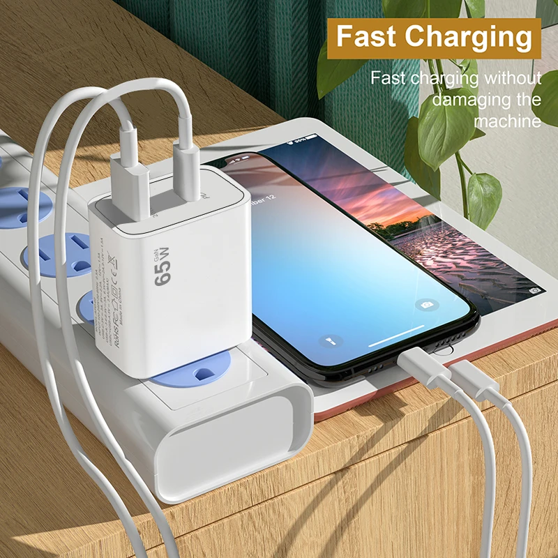 Total 65W GAN USB C Charger Quick Charge 3.0 Adapter Charger For iPhone Xiaomi Samsung Fast Charging Type C Mobile Phone Charger