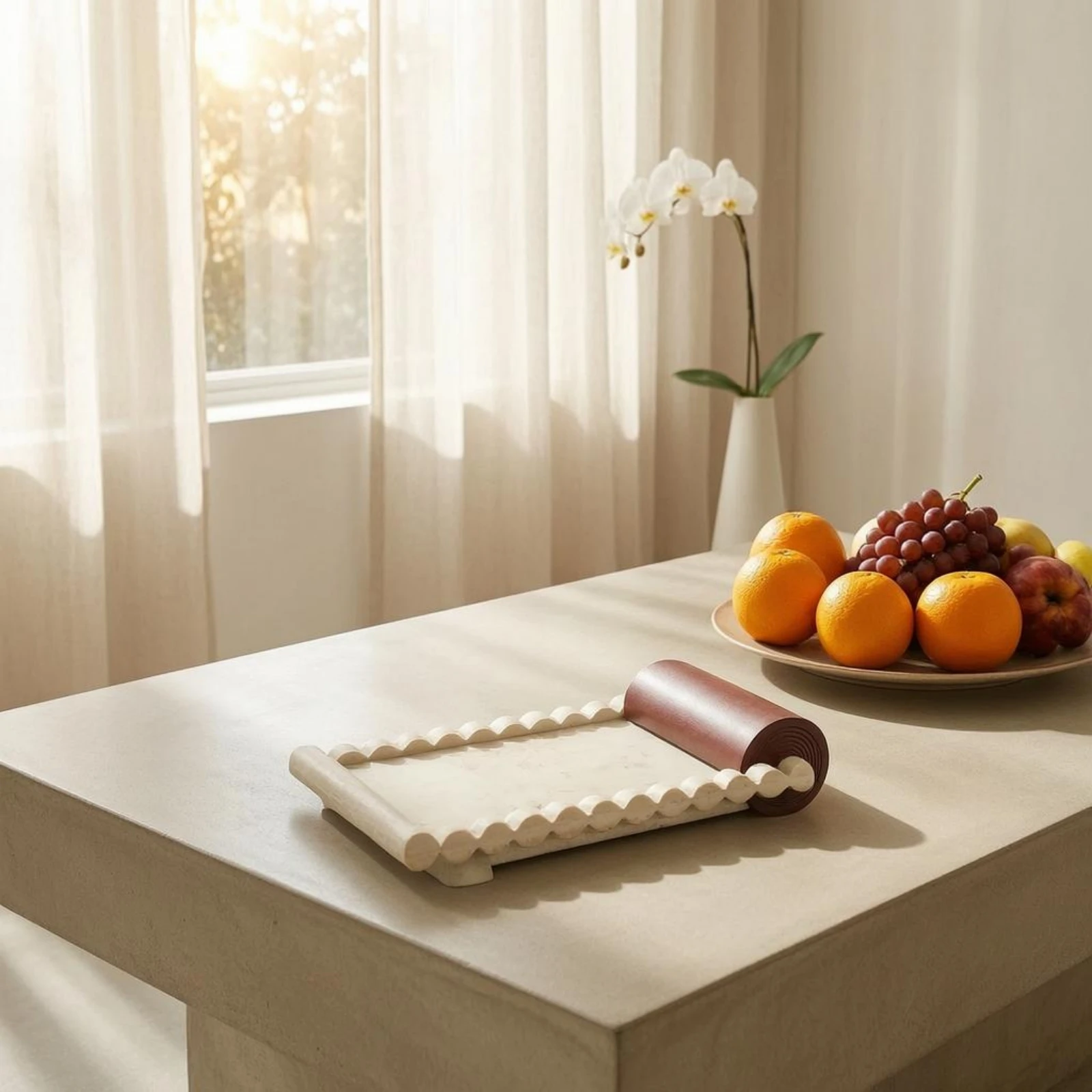 Faux Onyx-Like Stone Tray Rolled Ends Decorative Fruit Tray Home Decor Easy to Clean Long-Lasting
