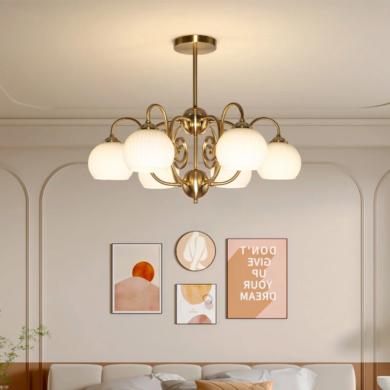 Electroplated Antique Brass Color Living Room Ceiling Light Bedroom Lamp Shade Down Dining Room Lamp American Hallway Lights