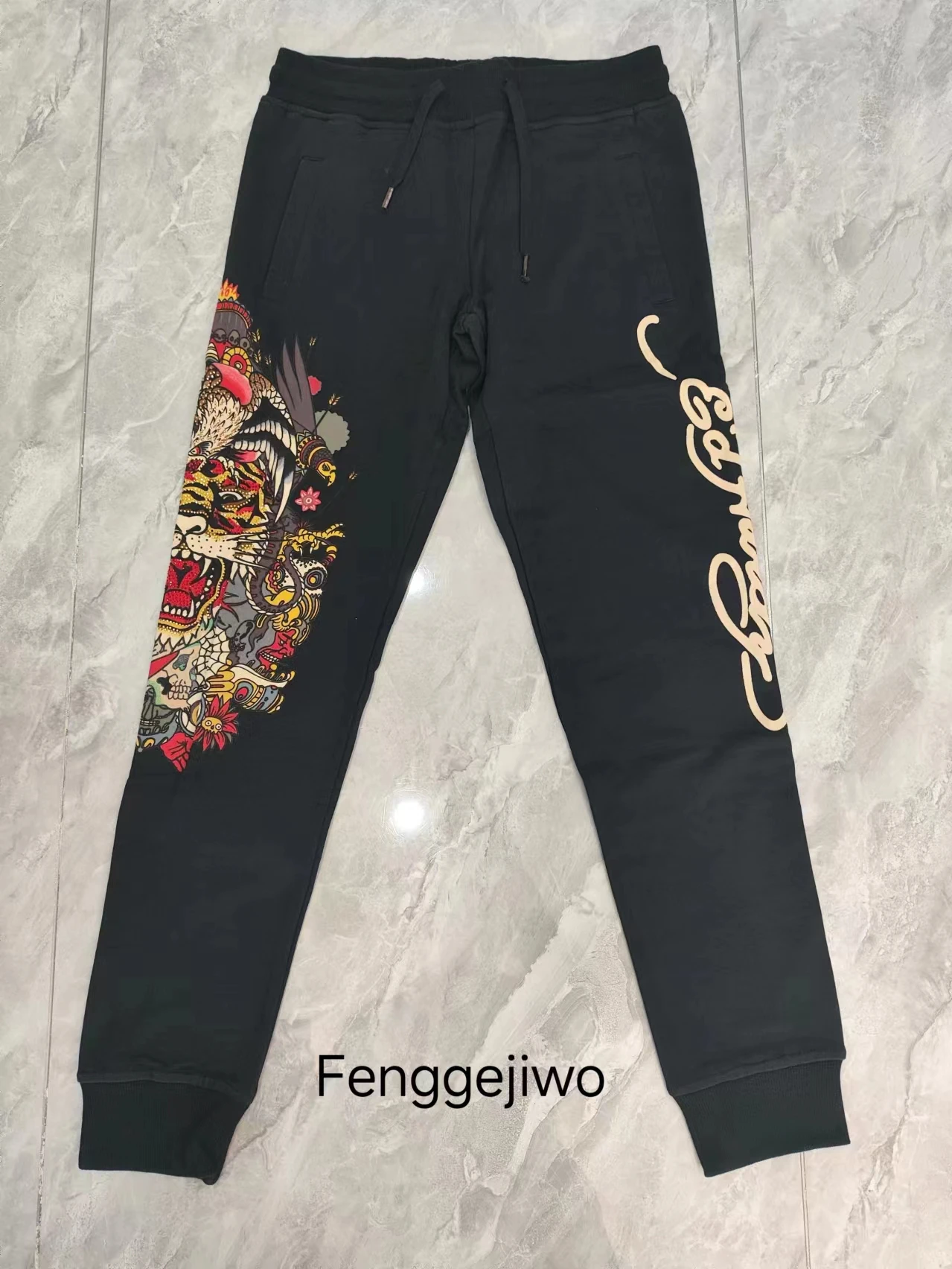 Fenggejiwo women's pants in spring and autumn with looped fabric made of pure cotton and hot diamond technology, personalized an