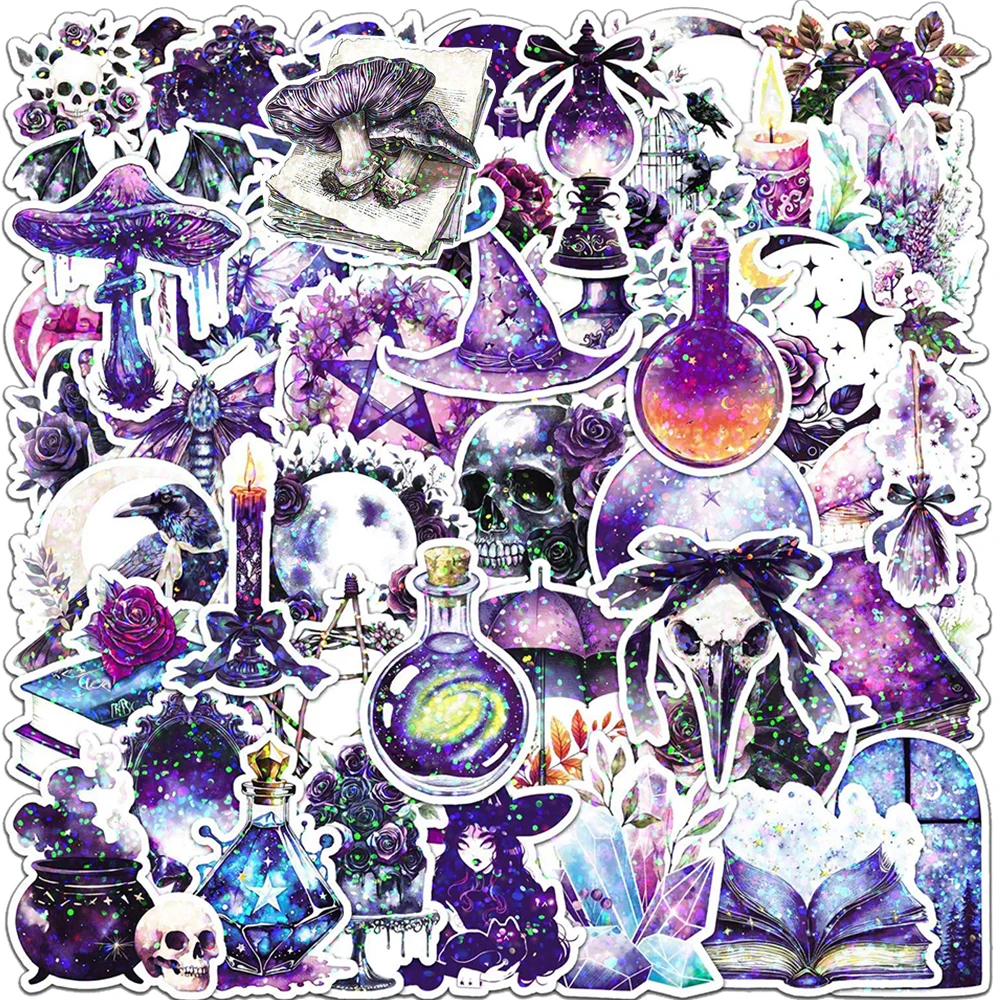 10/30/50pcs Cartoon Purple Magic Witch Gothic Stickers Aesthetic Sticker Laptop Phone Helmet Car Cool Graffiti Decals Wholesale