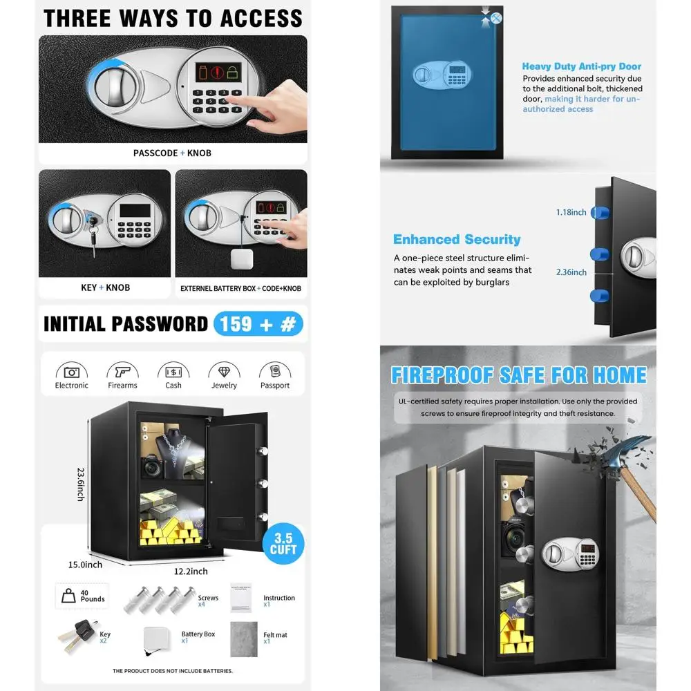 

Большой стальной сейф с электронной клавиатурой и LED-подсветкой - идеально подходит для документов, наличности и ценных вещей