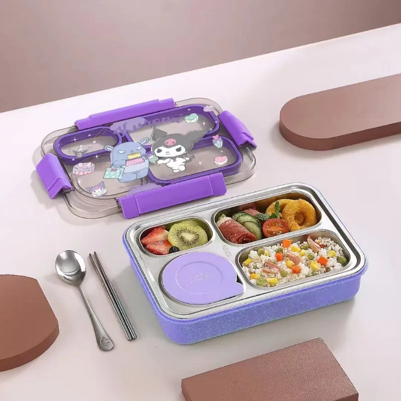 Sanrio Hello Kitty Kuromi Cinnamoroll 304 Stainless Steel Lunch Box Lunch Box Bring Cutlery Cartoon Anime Divided Bento Box