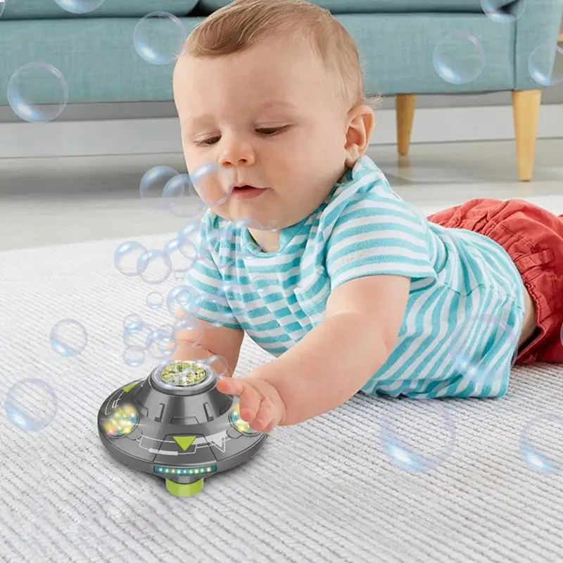 Automatic Bubble Machine Rotating Light Up Flying Saucer Toys Cute Bubble Maker With Sound For Garden Yard Kids Outdoor Toys For