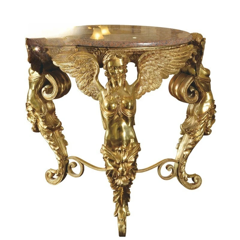 

French European neoclassical pure copper, hollow living room meeting room carved coffee table leisure table
