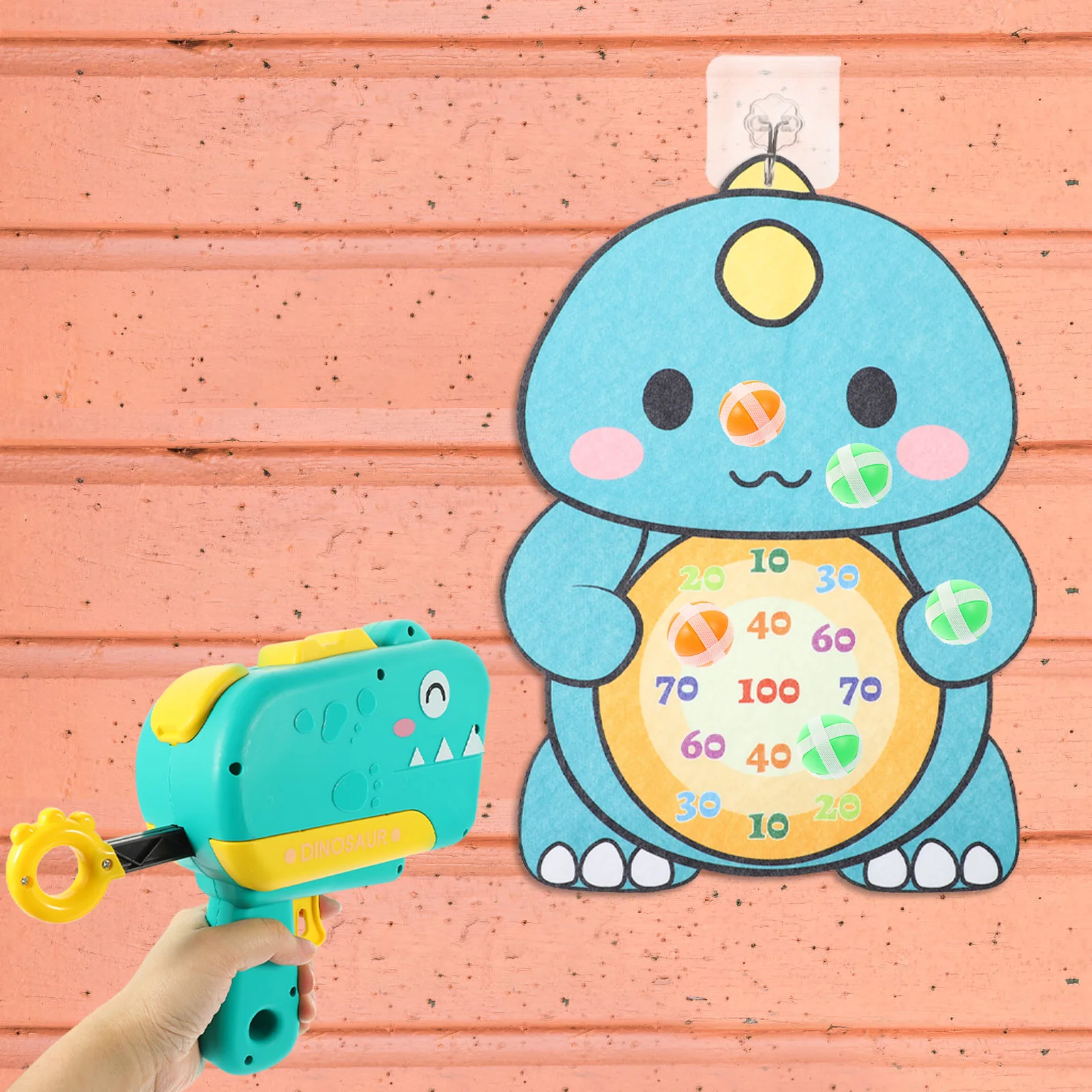 1 Juego de tablero de tela de dinosaurio con bola pegajosa, accesorios de juego de dardos para niños, ejercicio, coordinación ocular-mano, dibujos animados seguros