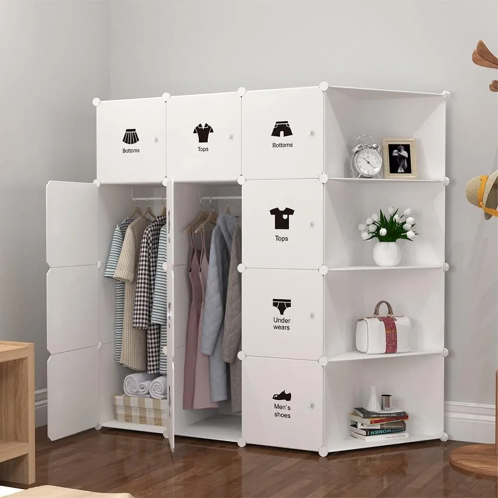 Armadio portatile fai-da-te, facile da montare, con ripiani resistenti e asta appendiabiti, ideale per camera da letto, dormitorio o appartamento.