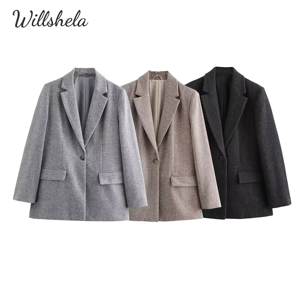 Willshela Women Fashion Solid Basic Blazer Notched Collar Long Sleeves Female Chic Office Lady Business Mujer Outfits