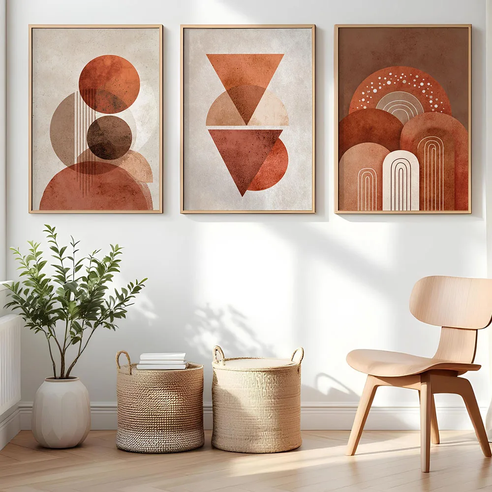 Minimalist Terracotta Shapes Set of 3 Posters Canvas Print Painting Boho Geometric Wall Art Neutral Modern Home Decor