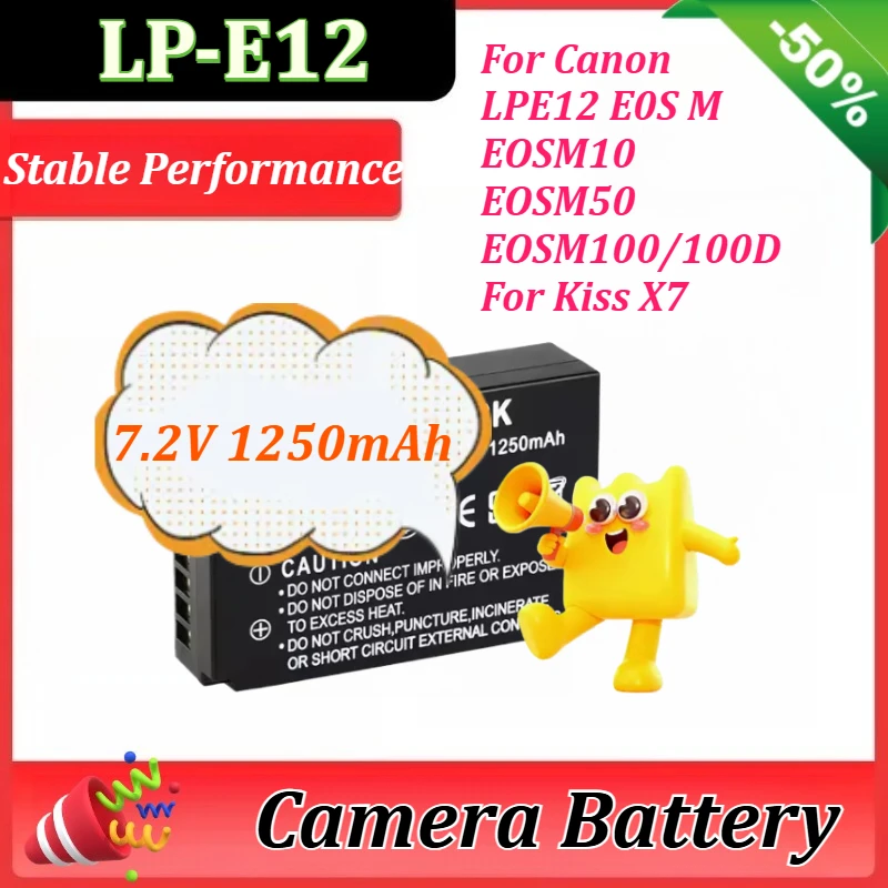 

Аккумуляторы 7.2V 1250mAh LP-E12 для Canon LPE12 EOS M, M10, M50, M100, 100D, Kiss X7, Rebel SL1 DSLR