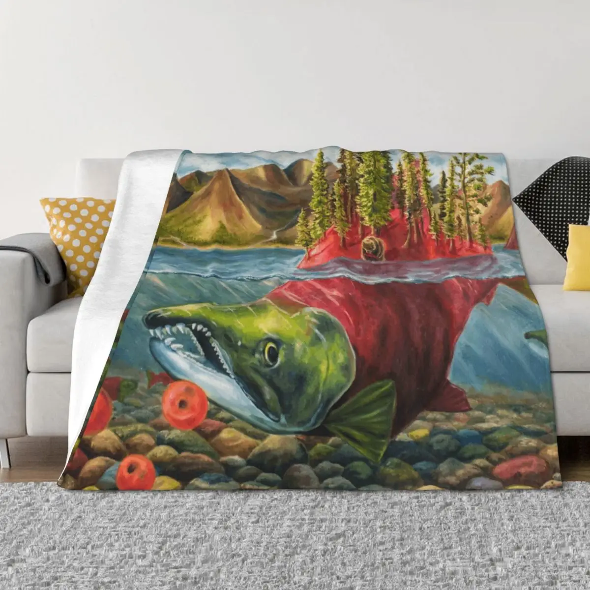 

Sockeye Salmon one with Bristol Bay Throw Blanket Flannel Decorative Beds Designers Nap Blankets