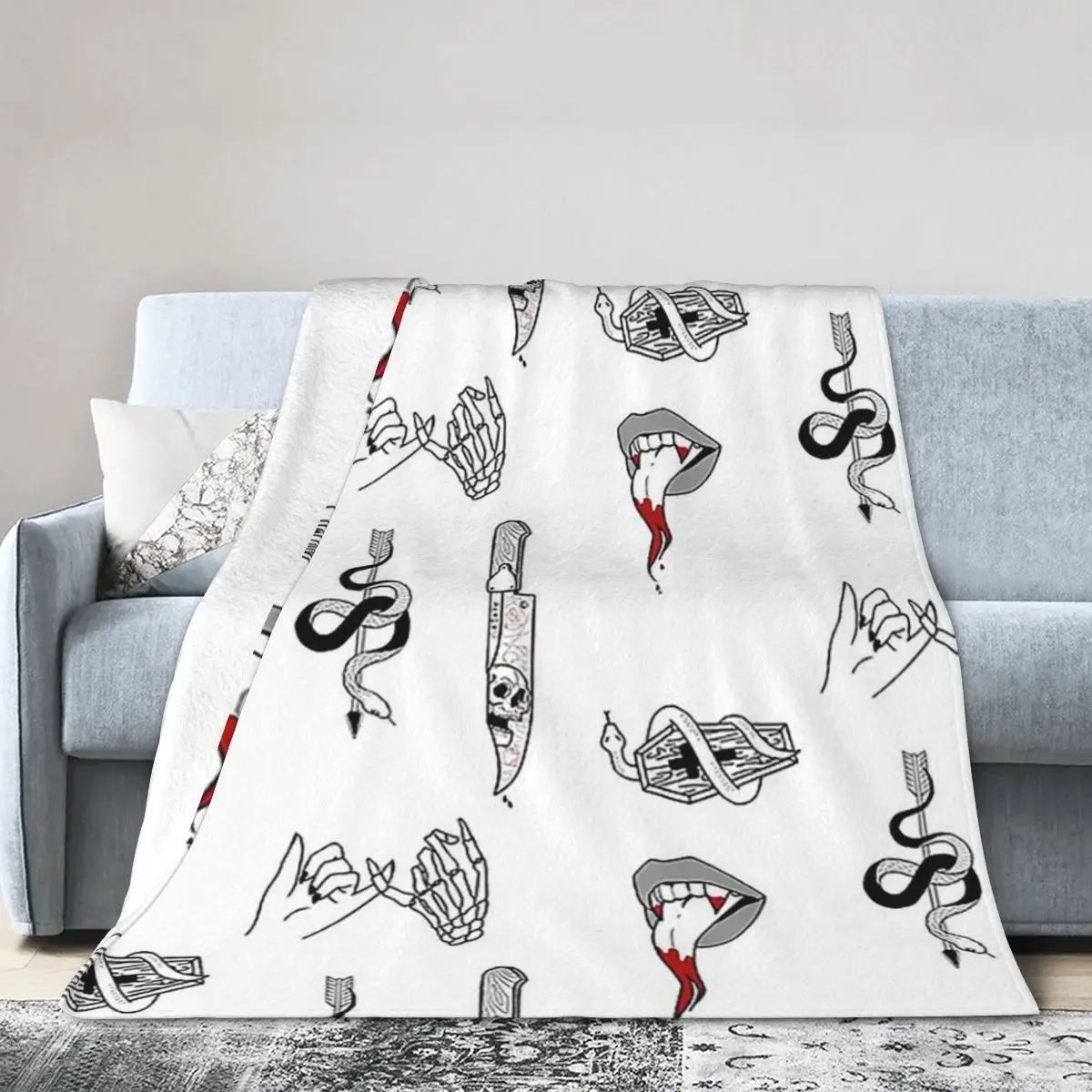 Tattoo Flash Sticker Pack Blanket Soft Warm Flannel Throw Blanket Cover for Bed Living room Picnic Travel Home Couch