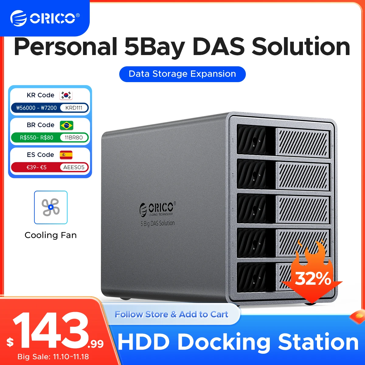 Orico 3.5 "usb3.0 5gbps hdd docking station aluminium mit 3,0 w leistungs lüfter für persönliche 5bay das lösung (standard) serie