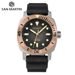 San Martin-Montre de Plongée existent en Titane NH35 pour Homme, Lunette en Bronze, Étanche, 200m, Saphir Vert, Shoous Relogio SN0125T, 42mm