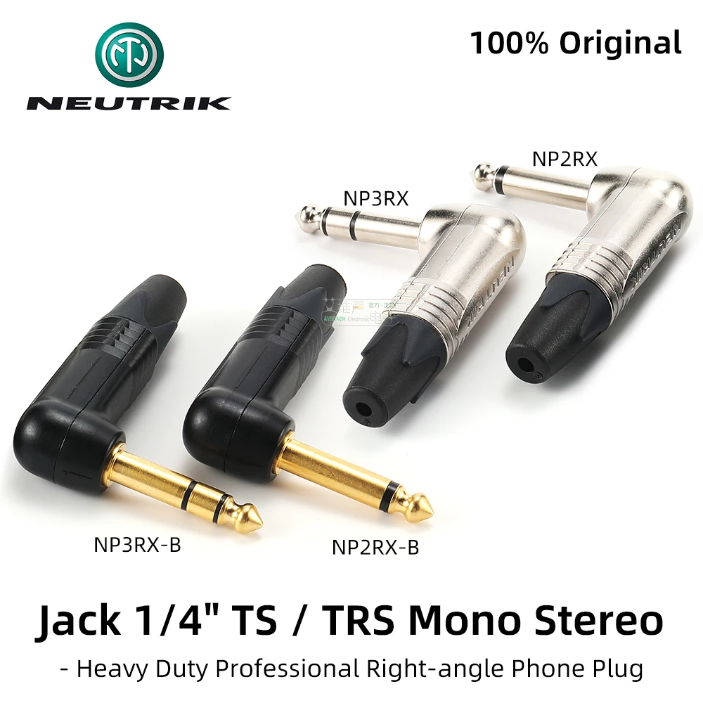 Neutrik jack 1/4 "6.35mm ângulo reto plugue de telefone resistente np2rx np3rx NP2RX-B NP3RX-B mono/estéreo para cabo de cobra de guitarra misturadora