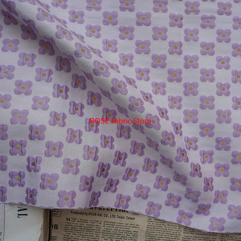 1 meter Purple Four Leaf Flower Embossed Yarn Dyed Jacquard Fabric Spring Autumn Women's Simple Dress Diy Sewing Fabric