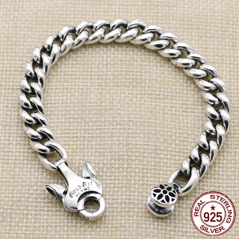 S925 sterling silver bracelet, personalized and domineering cherry blossom  Creative Jewelry Retro Smooth Chain Jewelry