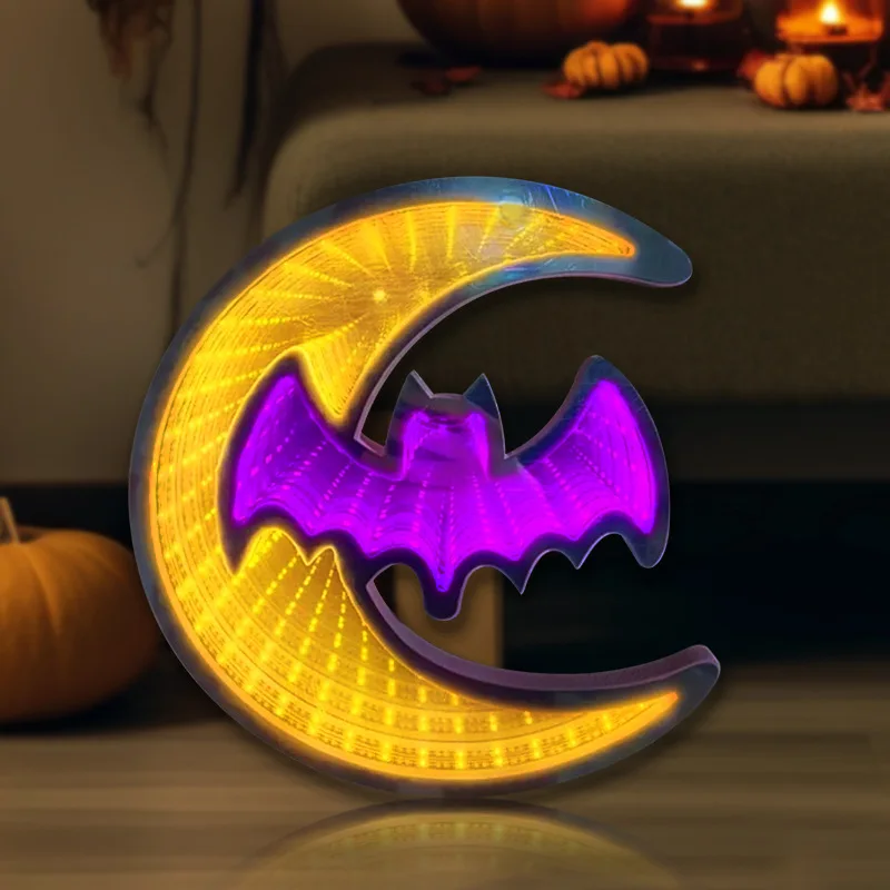 

Bat Noon Halloween Infinity Mirror LED Neon Light Signs Pumpkin Ghost Kid Gift Present Custom Club Bar Home Bedroom Outdoor