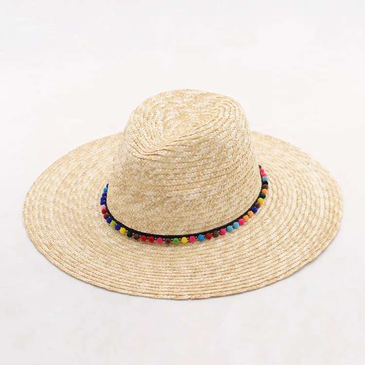 X312 Adult Raffia Straw Sun Hat Lady Chain Decorated Jazz Cap Female Straw Hat Beach Caps Straw Jazz Cap Adult Panama Hat