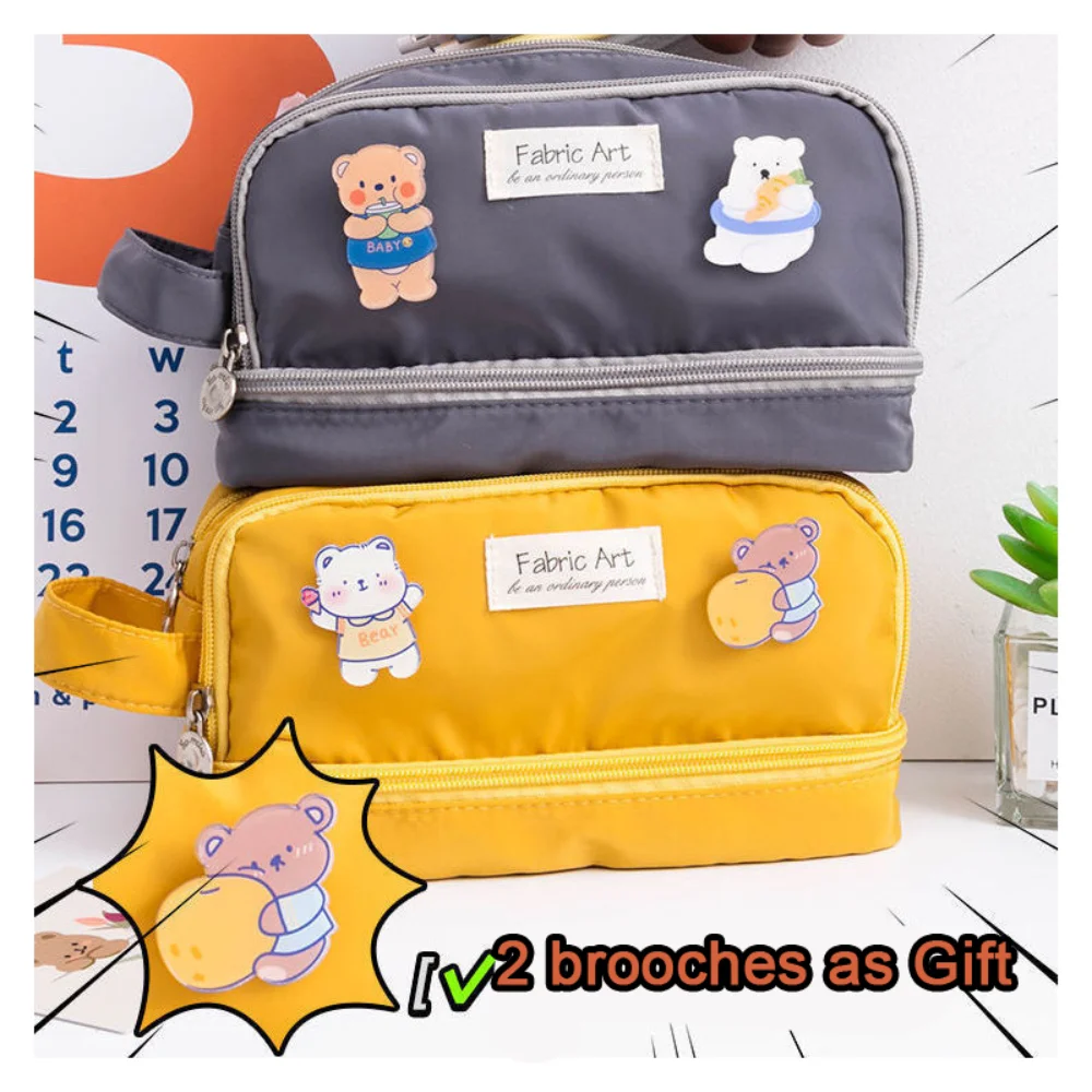 Estuche de lápices estético Kawaii, estuche de tela impermeable, almacenamiento de múltiples capas, bolsa de bolígrafos grande para la vuelta a la escuela, papelería