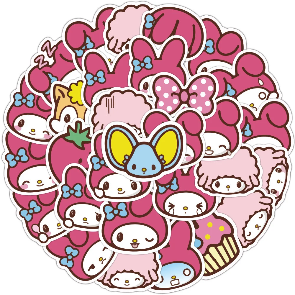 10/20/40pcs Cartoon Kawaii Melody Stickers ragazze Sanrio Anime Sticker per bagagli Scrapbooking Wall Bike estetica decalcomanie regalo