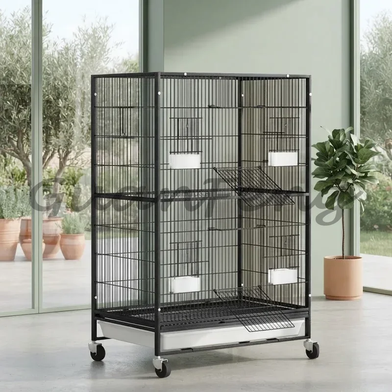 Spacious Multi-Level Iron Bird Cage Villa, Large Parrot Breeding Cage, Home Aviary Bird House for Pet Birds