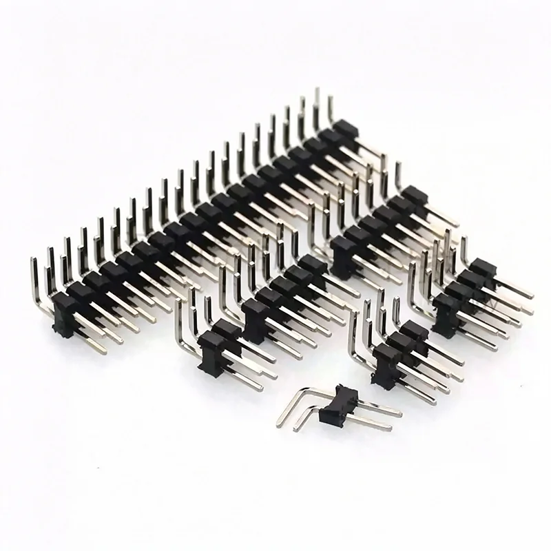 50pcs 2.54mm Pitch Double Row Right Angle Pin Header 90 Degree Bent Pin 2X1P-2X40P L=11.4mm PCB Connector Brass Pin Header