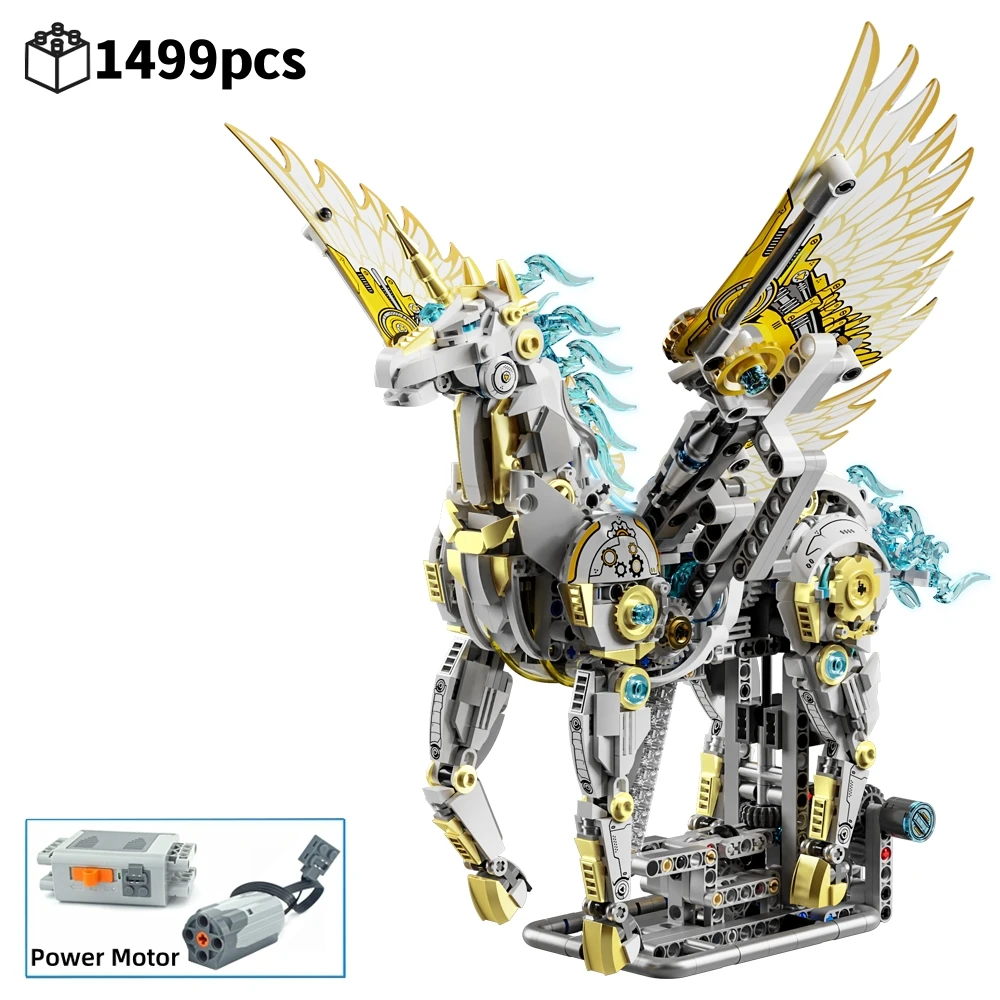 Sprookjesachtige Mythische Eenhoorn Pegasus Bouwstenen 1499pcs Technische Mechanische Dierenkoppeling Model Licht STEM MOC Bricks Gift