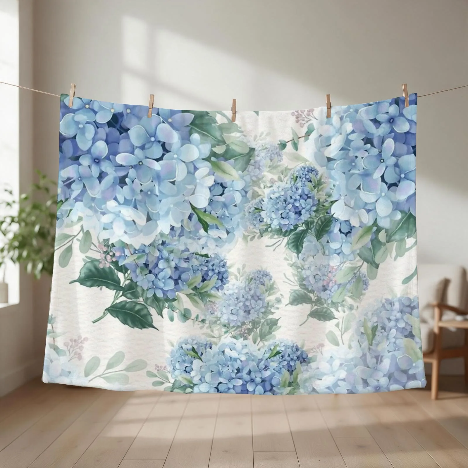 Blue hydrangeas Throw Blanket couch cozy soft plush fuzzy picnic outdoor blanket