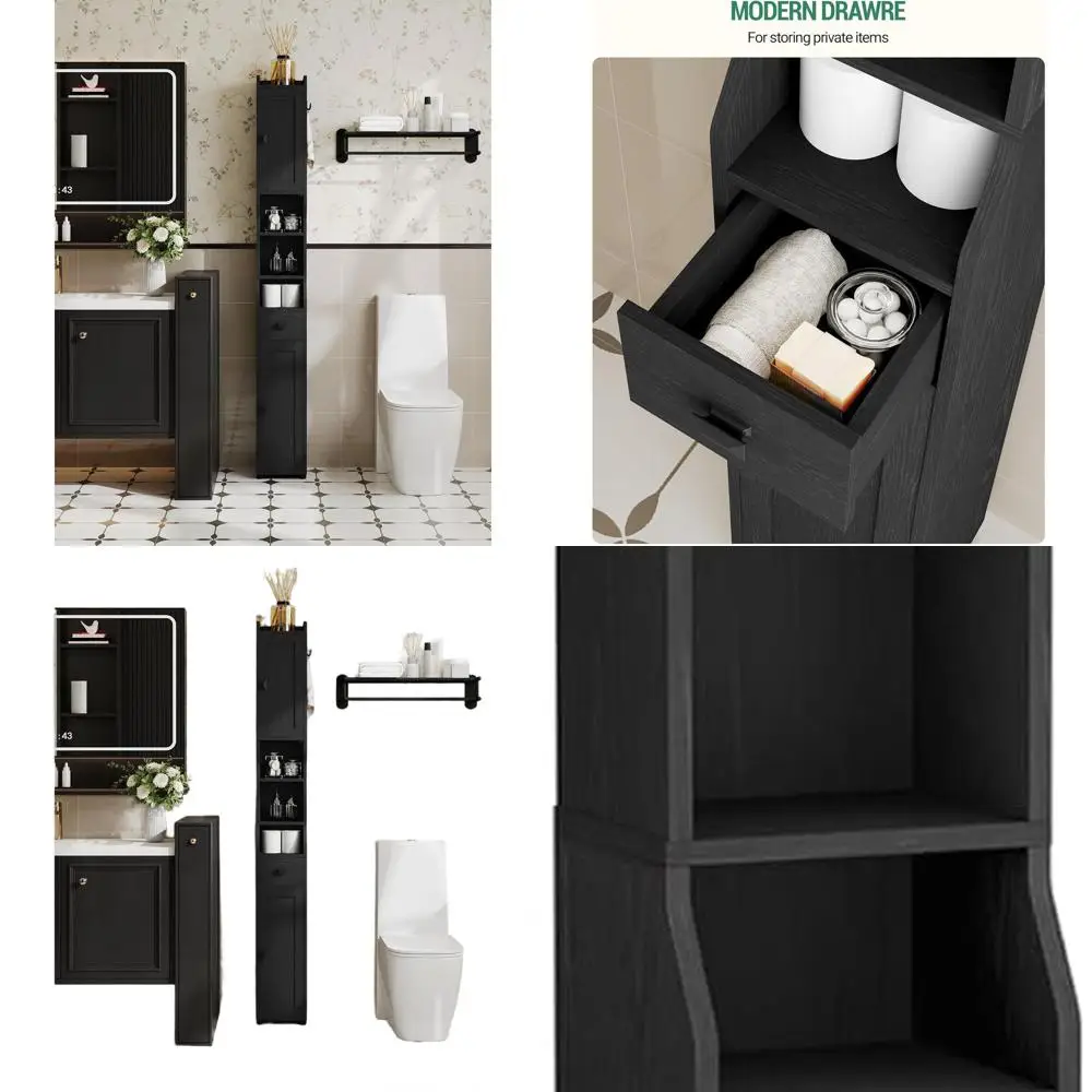 

Bathroom Storage Cabinet, Narrow Tall Bathroom Cabinet, Freestanding Floor Cabinets with 2 Doors and 1 Drawer, Toilets Organizer