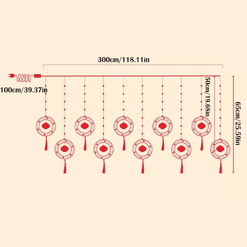 Lanterna chinesa String Light, Lanterna vermelha, guirlanda impermeável, decoração de ano novo, festival ao ar livre, 8 modos, 3m