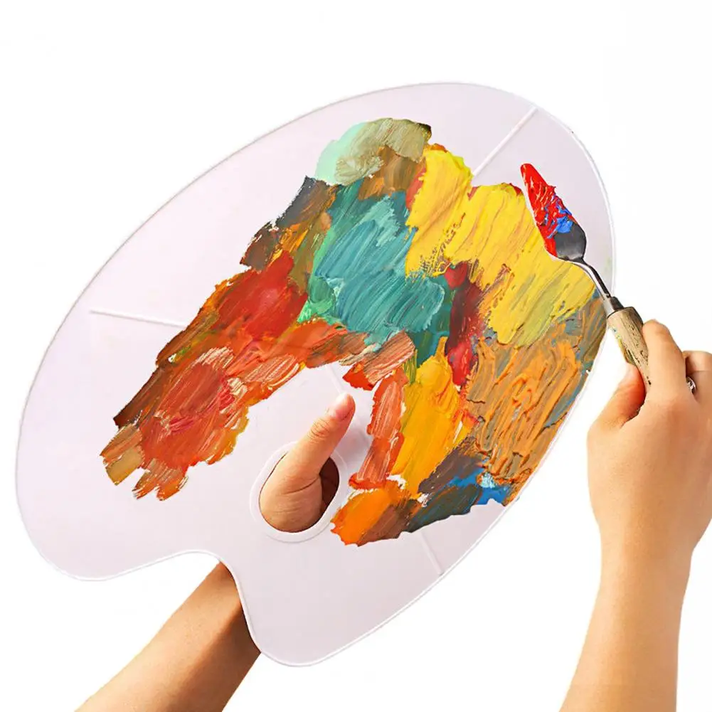 Plastic Paint Palette Oval Paint Palette with Thumb Hole Portable Artist Mixing Tray for Acrylic Oil Watercolor Painting