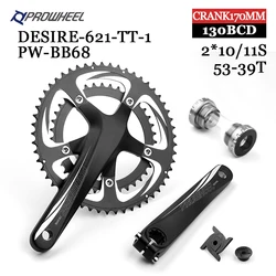 PROWHEEL Road Bike Hollow Double Sprockets Crankset 170mm  53-39T 50-34T Crank Chainring Bottom Bracket BB 110BCD 130 BCD