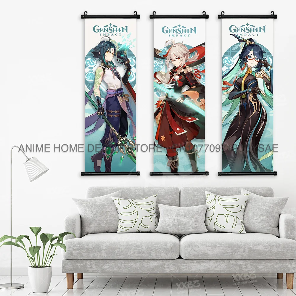 Genshin Impact Poster Arataki Itto Scroll dekorative Bild Barbara Wohnkultur Saccharose Wand kunst Kamizato Ayato hängende Malerei – Detail 3