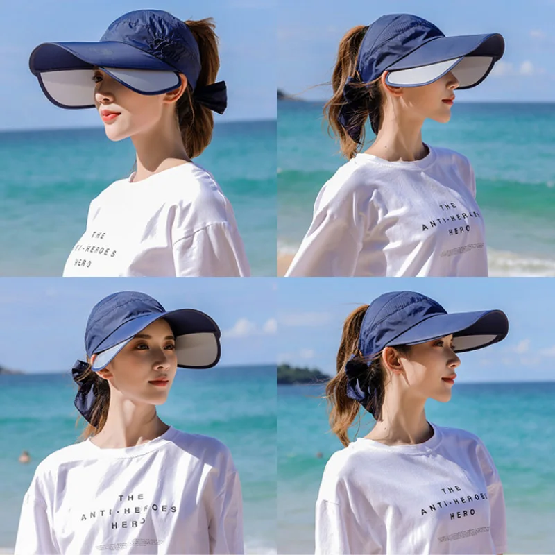 Summer Sun Hat Retractable Visor Caps Female Scalable Brim Empty Top Baseball Cap UV Protection Beach Outdoor Sun Hats Women