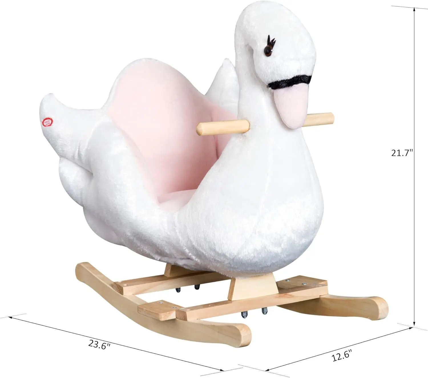 Qaba Kids Ride On Rocking Horse Plush Swan Style Toy with Music for Over 18 Months Children, White and Pink