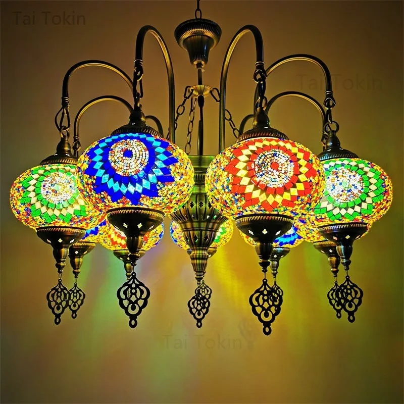 

7/9 heads big size Turkish mosaic chandelier Lamp vintage art deco Handcrafted lamparas de mesa mosaic Glass romantic light