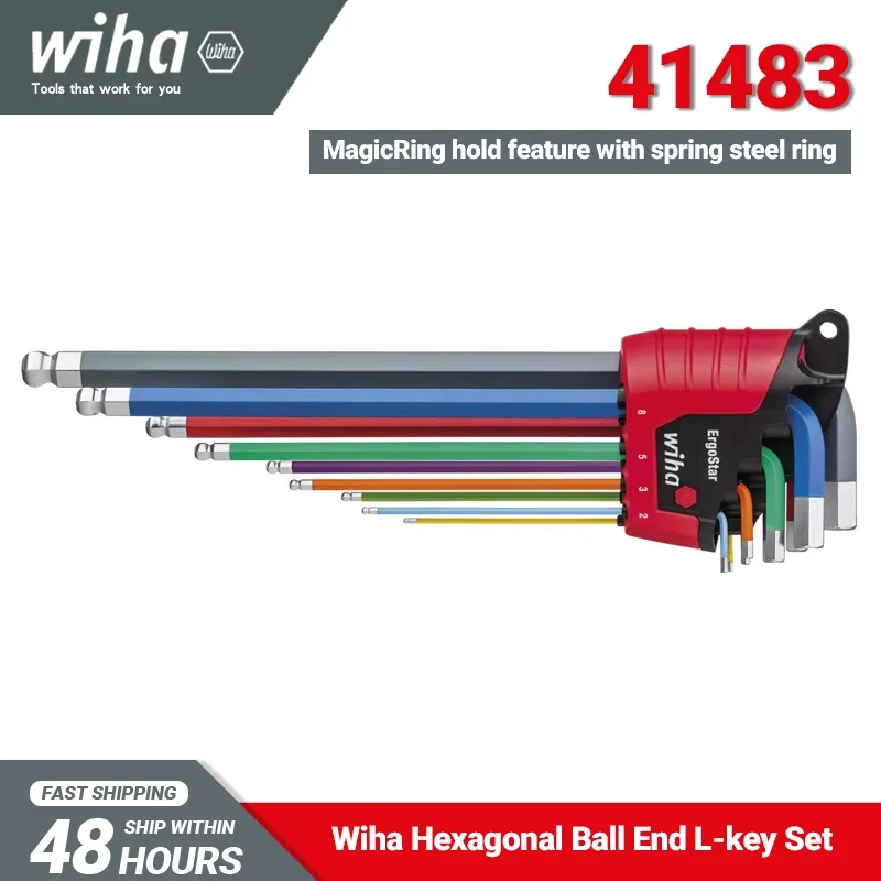 Wiha  L-key Set in ErgoStar Holder Hexagonal Ball End 9-pcs Fluorescent Colour Long Service Life  41483