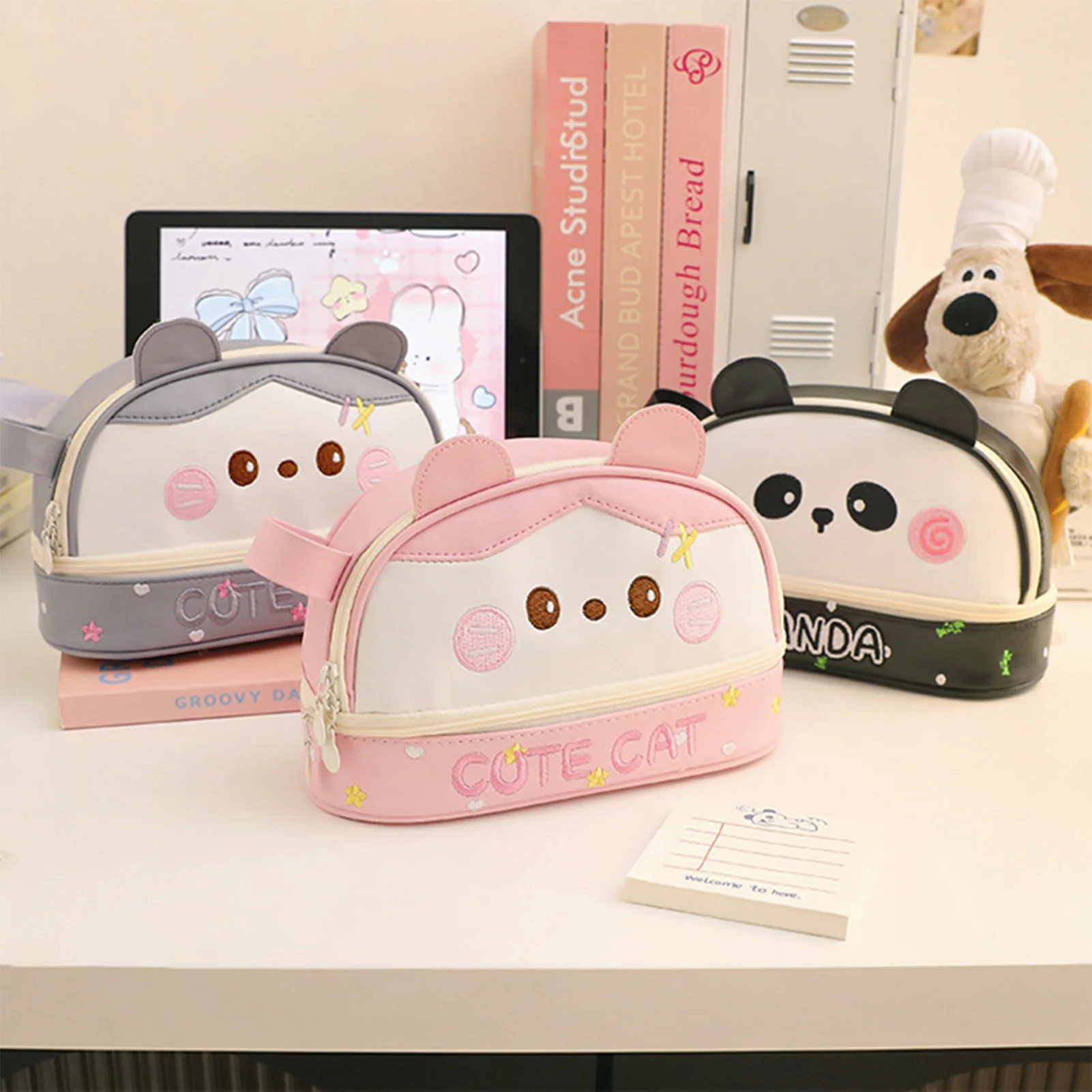 

Румяна панда пенал из искусственной кожи милая сумка для кистей для макияжа студенческий органайзер для канцелярских принадлежностей косметичка для школьных канцелярских принадлежностей