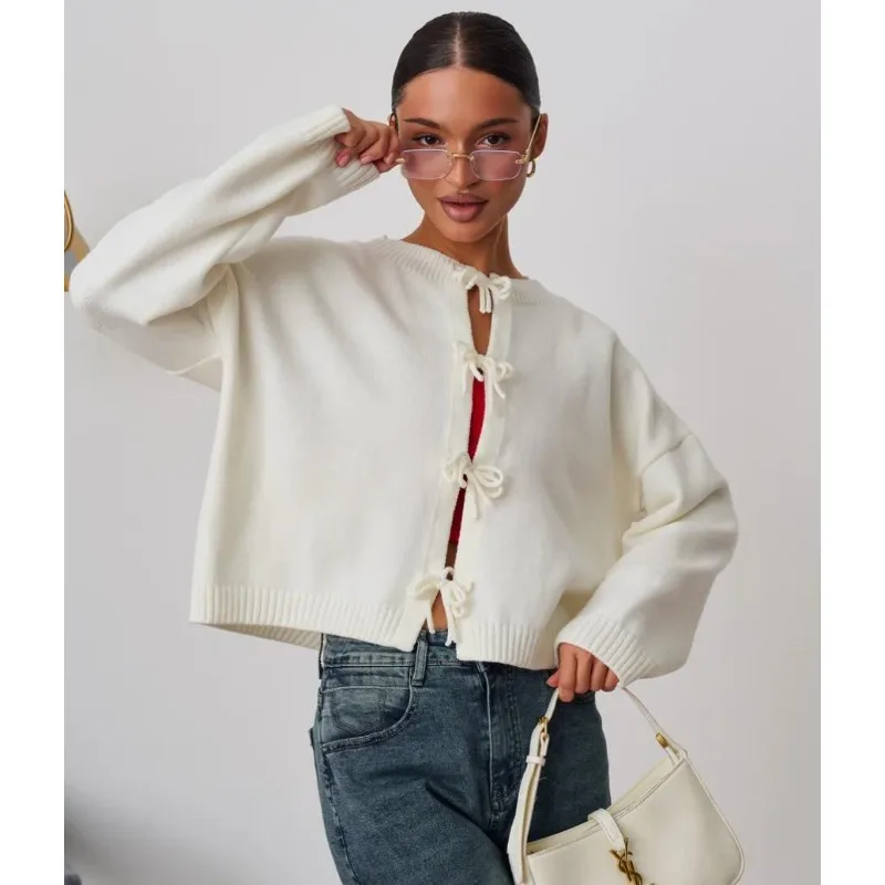 女性用 秋/冬 トップ カーディガン タイアップ ニット ソリッドカラー レトロ シンプル 快適 カジュアル デザイン ソフト ニッチ 多用途 スキニー