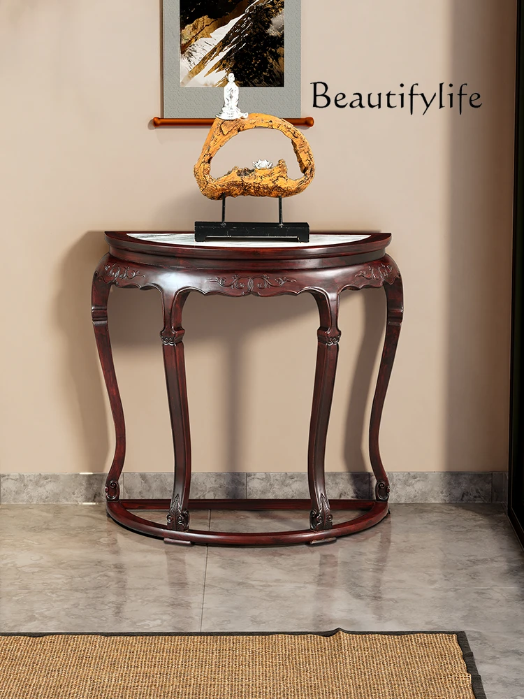 Simple Retro Four-Leg Half Table Ming Fan Wall Solid Wood Antique Console Semicircle Side Table