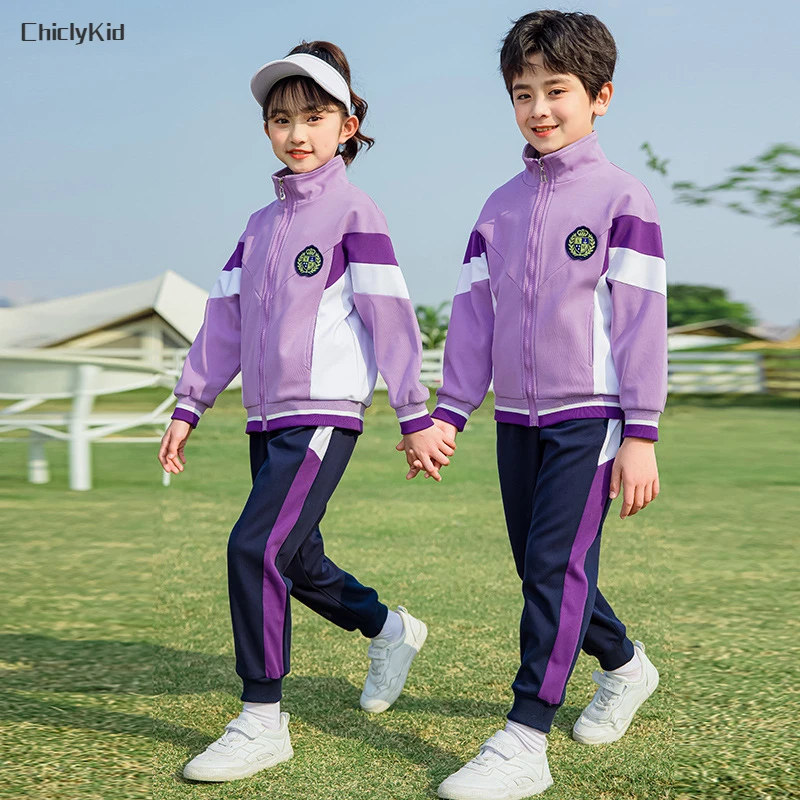 Kids School Uniforms Girls Purple Sport Jacket Polo Shirt Pants Boys Outfits Child Skirt Shorts Sets Toddler Students Clothes