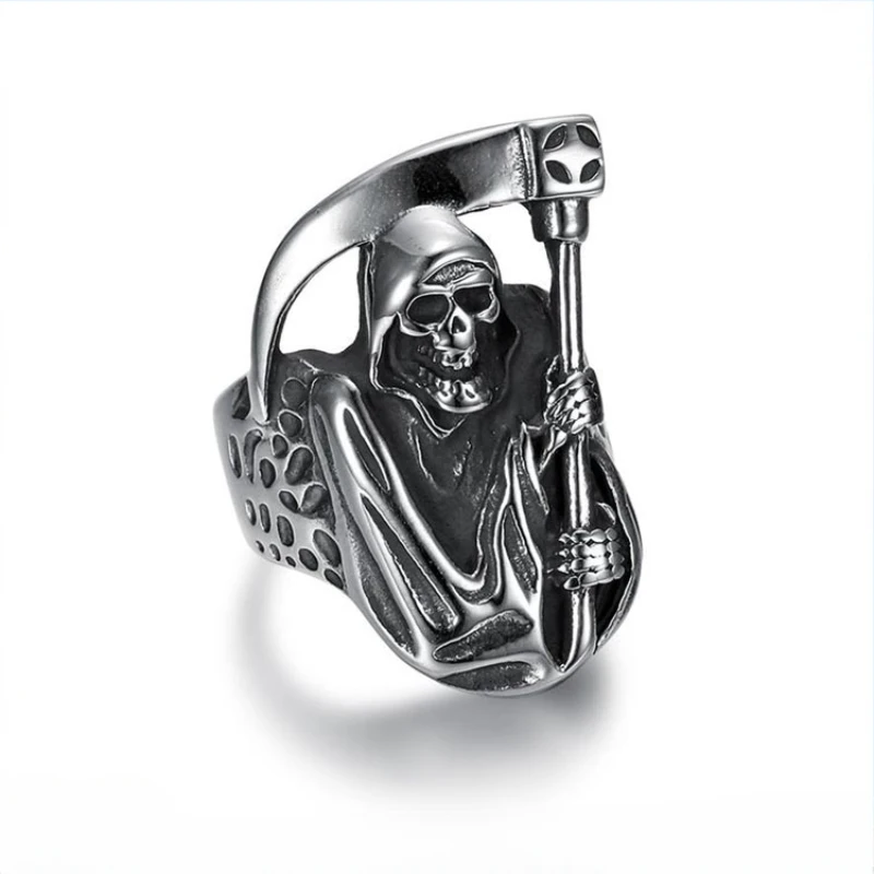 

CHUANGCHENG Vintage Biker Goth Death Skull Grim Reaper Stainless Steel Men's Rings Size 7-15 Accessories