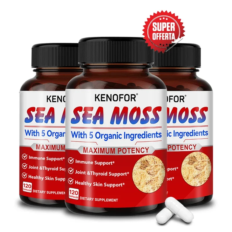 Organic Sea Moss with Ashwagandha & Burdock Capsules - Superfoods for Immune and Digestive Health - Thyroid, Skin, Gut, Joints